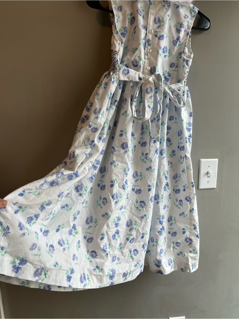 Rare Editions White Dress with Blue Floral Print and Smocked Waist - Picture 9 of 9